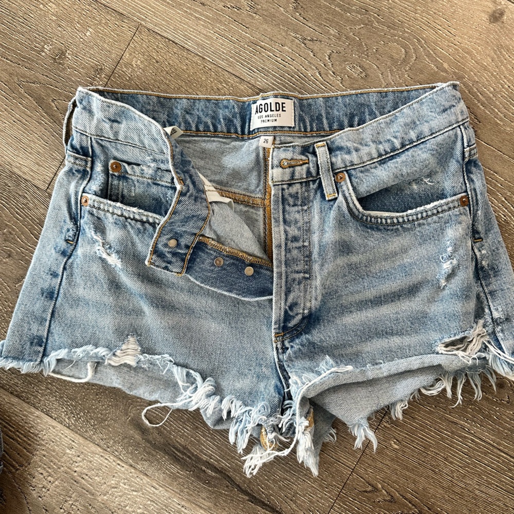 Agolde Women's Parker Distressed Denim Shorts - Light Blue